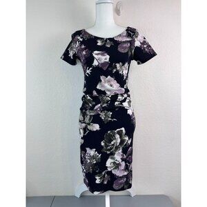 Pink Blush women's small maternity navy floral bodycon knee length dress stretch